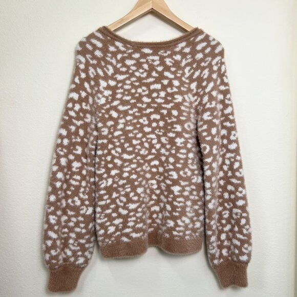 ABERCROMBIE Soft A&F Collection Beige & White Leopard Furry Eyelash Sweater Med - Picture 4 of 10